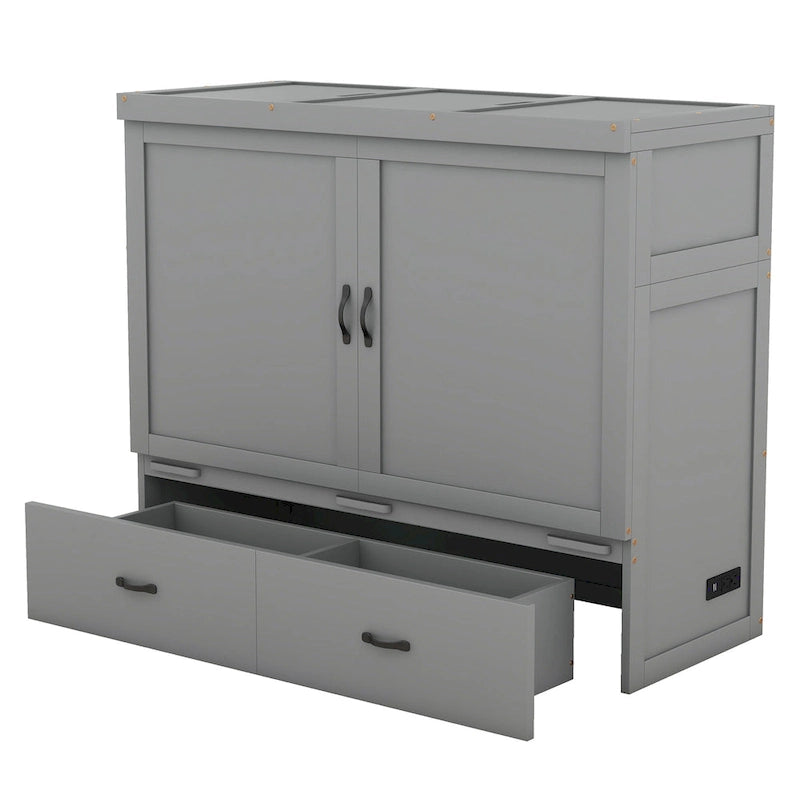 Full Pine Murphy Bed with USB & Drawer