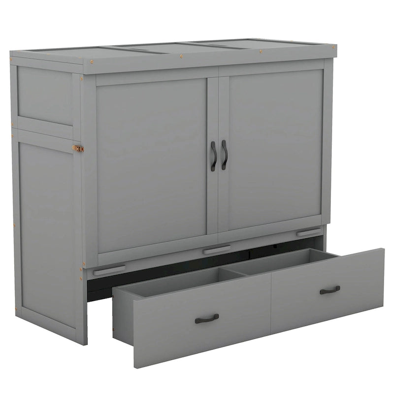 Full Pine Murphy Bed with USB & Drawer