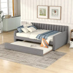 Full Velvet Daybed with Trundle & Wood Slats