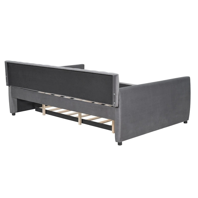 Full Velvet Daybed with Trundle & Wood Slats
