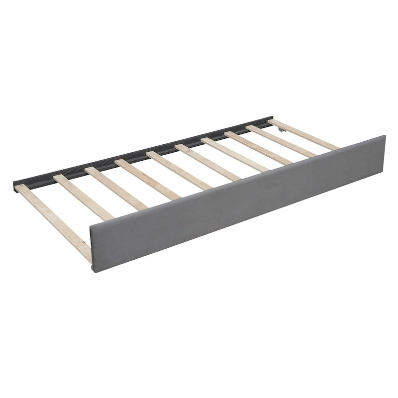 Full Velvet Daybed with Trundle & Wood Slats