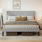 Queen Upholstered Platform Bed with Adjustable Headboard