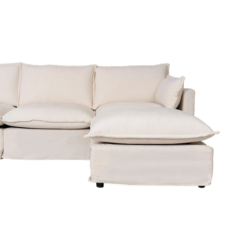 93.31 Faux Linen Modular Sectional Sofa with Ottoman, Wood Frame