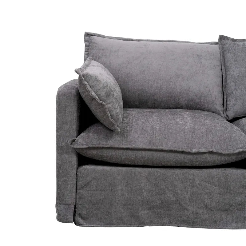 93.31 Faux Linen Modular Sectional Sofa with Ottoman, Wood Frame