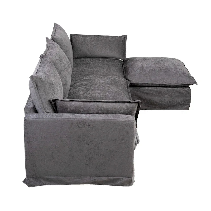 93.31 Faux Linen Modular Sectional Sofa with Ottoman, Wood Frame