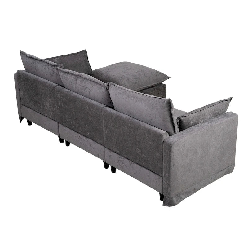 93.31 Faux Linen Modular Sectional Sofa with Ottoman, Wood Frame
