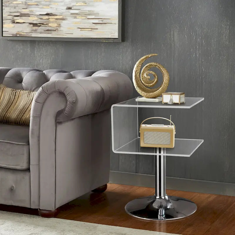 Modern Acrylic Clear Side Table C-shaped End Table - 23.6H x 15.8W x 15.8L