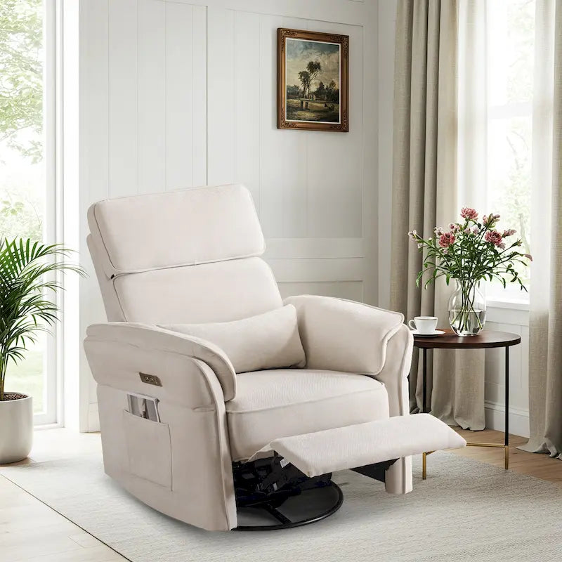 EROMMY Power Swivel Rocker Recliner Chair with Adjustable Headrest and Armrests, USB & Type-C Charging, Nursery Glider Recliner