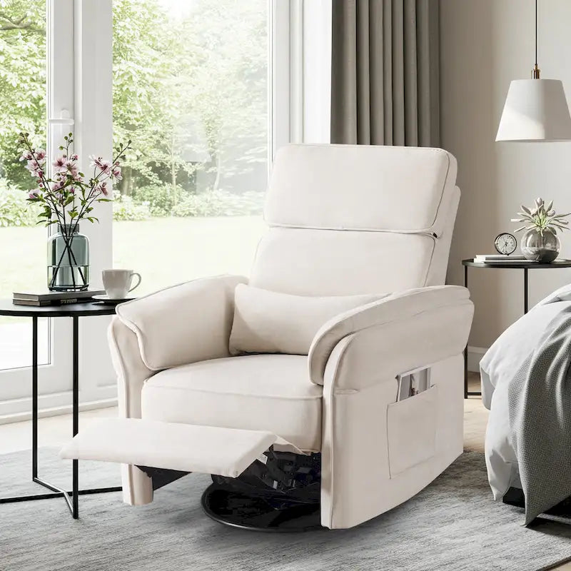 EROMMY Power Swivel Rocker Recliner Chair with Adjustable Headrest and Armrests, USB & Type-C Charging, Nursery Glider Recliner