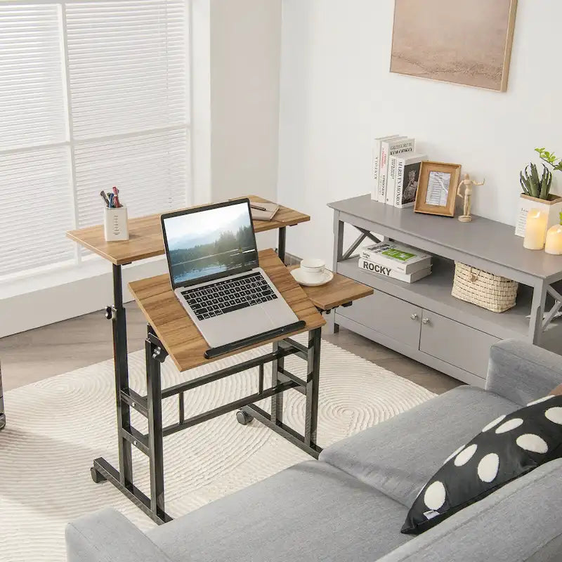 Gymax Mobile Stand up Desk Adjustable Computer Desk Tilting