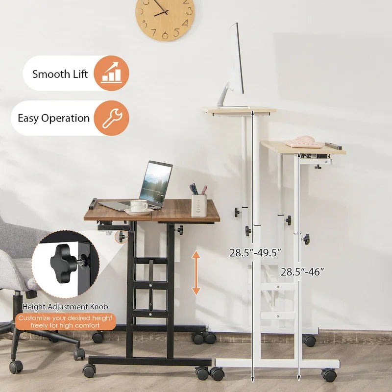 Gymax Mobile Stand up Desk Adjustable Computer Desk Tilting