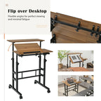 Gymax Mobile Stand up Desk Adjustable Computer Desk Tilting