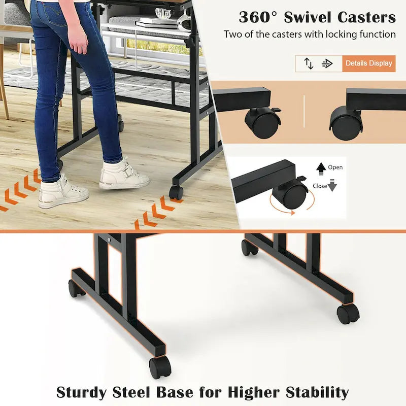 Gymax Mobile Stand up Desk Adjustable Computer Desk Tilting