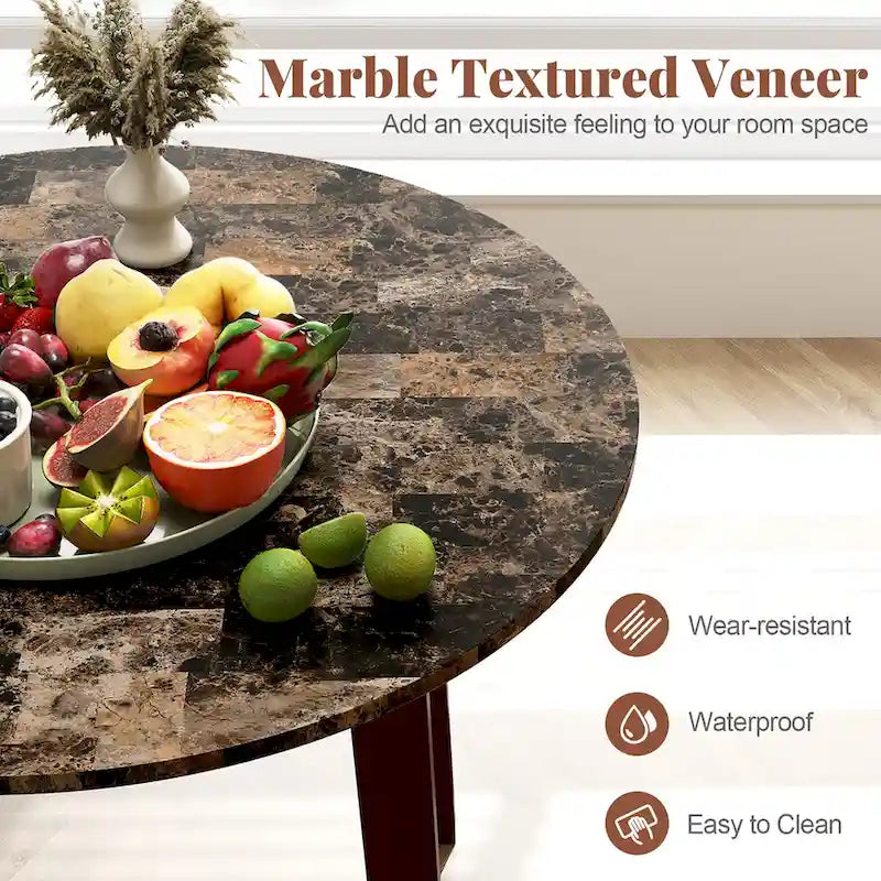 Gymax 35 Kitchen Table Round Dining Table w/ Marble-textured Veneer
