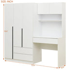 3-Door Wooden Storage Desk Wardrobe for Bedroom with Shelves and 3 Drawers