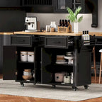 56.5 Kitchen Island with Drop Leaf and Charging Station, Rolling Kitchen Cart on Wheels with Drawers and Adjustable Shelves