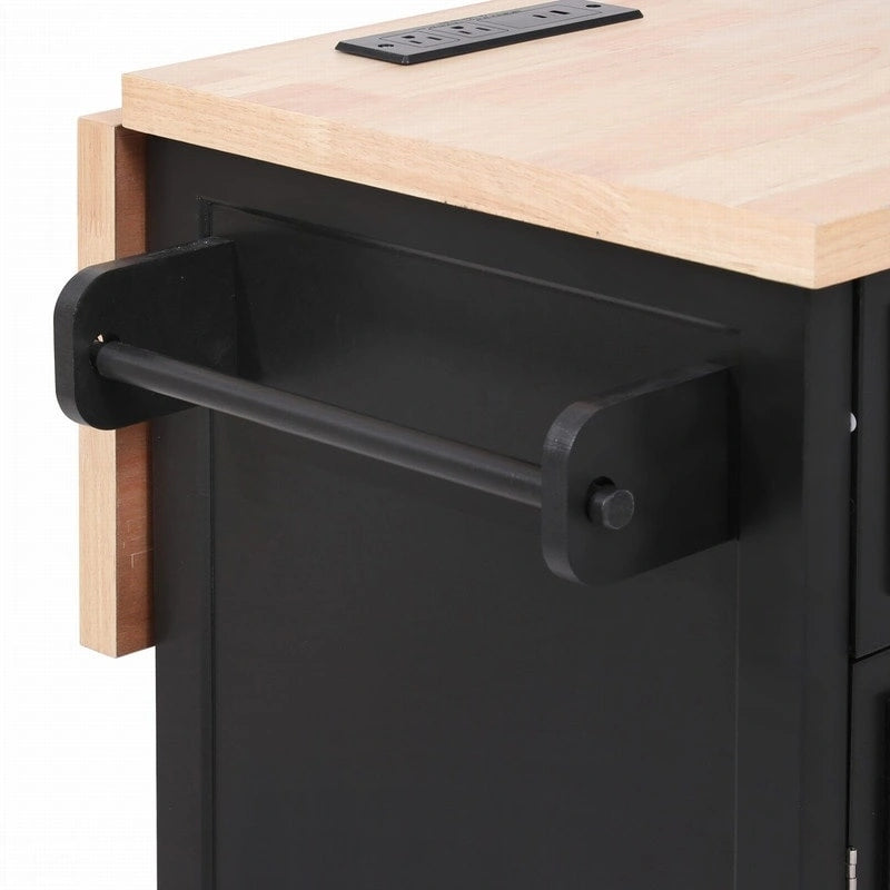 56.5 Kitchen Island with Drop Leaf and Charging Station, Rolling Kitchen Cart on Wheels with Drawers and Adjustable Shelves