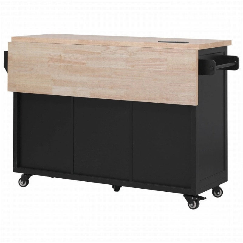 56.5 Kitchen Island with Drop Leaf and Charging Station, Rolling Kitchen Cart on Wheels with Drawers and Adjustable Shelves