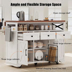 Farmhouse 46.5 Kitchen Island with Power Outlet, Rolling Kitchen Cart on Wheels with Drop Leaf