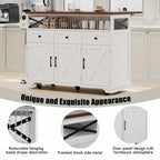 Farmhouse 46.5 Kitchen Island with Power Outlet, Rolling Kitchen Cart on Wheels with Drop Leaf
