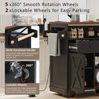 Farmhouse 46.5 Kitchen Island with Power Outlet, Rolling Kitchen Cart on Wheels with Drop Leaf