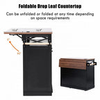 Farmhouse 46.5 Kitchen Island with Power Outlet, Rolling Kitchen Cart on Wheels with Drop Leaf