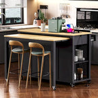 Extendable Kitchen Island on Wheels, Rolling Mobile Kitchen Cart, Bar Cabinet with Internal Storage Rack, 2 Drawers & 2 Cabinet