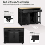 Extendable Kitchen Island on Wheels, Rolling Mobile Kitchen Cart, Bar Cabinet with Internal Storage Rack, 2 Drawers & 2 Cabinet