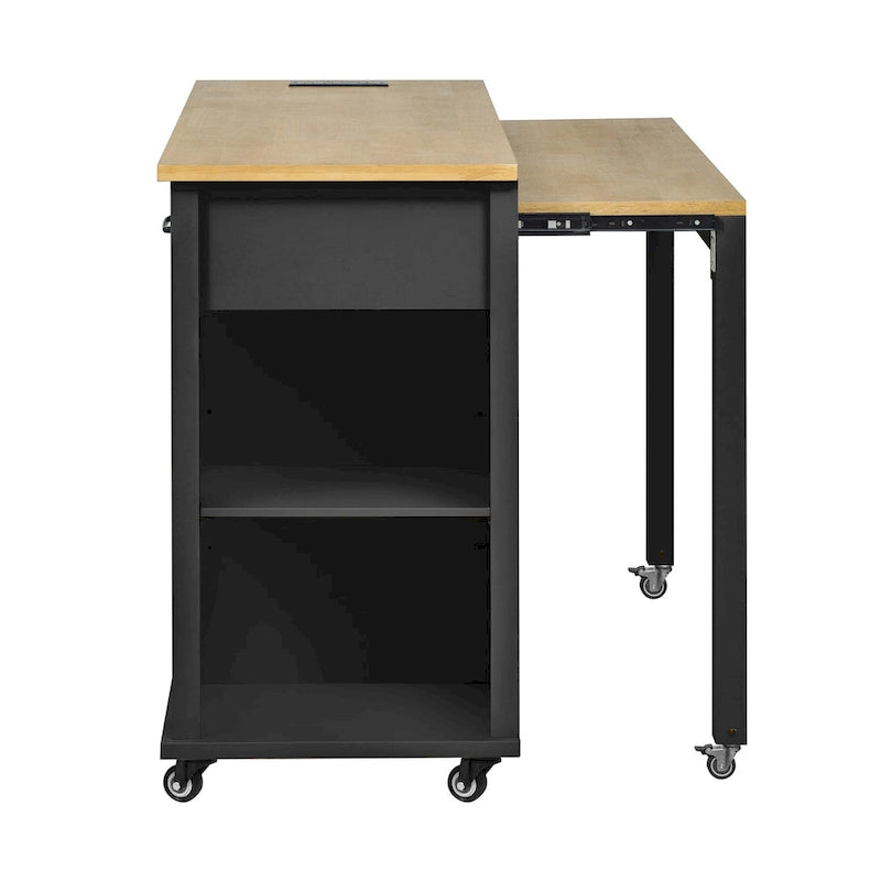Extendable Kitchen Island on Wheels, Rolling Mobile Kitchen Cart, Bar Cabinet with Internal Storage Rack, 2 Drawers & 2 Cabinet