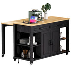 Extendable Kitchen Island on Wheels, Rolling Mobile Kitchen Cart, Bar Cabinet with Internal Storage Rack, 2 Drawers & 2 Cabinet