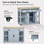 Extendable Kitchen Island on Wheels, Rolling Mobile Kitchen Cart, Bar Cabinet with Internal Storage Rack, 2 Drawers & 2 Cabinet
