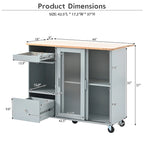 LED Light Kitchen Island Cart, Drop Leaf Breakfast Bar on Wheels, Bar Cabinet with 2 Drawers, 2 Glass Doors & 1 Flip Cabinet
