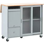 LED Light Kitchen Island Cart, Drop Leaf Breakfast Bar on Wheels, Bar Cabinet with 2 Drawers, 2 Glass Doors & 1 Flip Cabinet