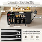 Kitchen Island with Tilt Out Trash Can Holder, Mobile Islands Table with Drawer, Adjustable Shelves & 3 Layer Open Side Racks