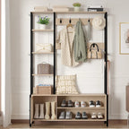 Javlergo Hall Tree for Entryway, Coat Rack with Bench Shoe Storage, 5-in-1 Entryway Bench Coat Rack with 9 Hooks