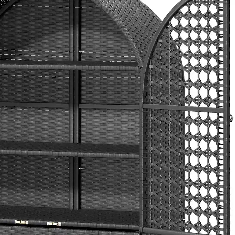 Moasis 65 Tall Arched Wicker Kitchen Pantry Cabinet,Farmhouse Cupboard with 3 Shelves & 2 Drawers