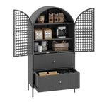 Moasis 65 Tall Arched Wicker Kitchen Pantry Cabinet,Farmhouse Cupboard with 3 Shelves & 2 Drawers