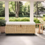 Wicker Storage Bench with Cushion for Bedroom, Living Room, Porch - 18.5 H X 43.3 W X 18.5 D