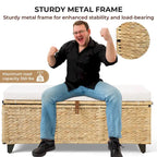Wicker Storage Bench with Cushion for Bedroom, Living Room, Porch - 18.5 H X 43.3 W X 18.5 D