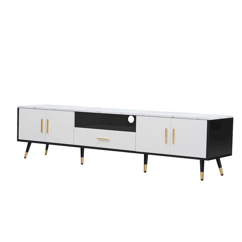 Modern TV Stand with 2 Cabinets& Open Compartments, Television Console for Living Room, Bedroom