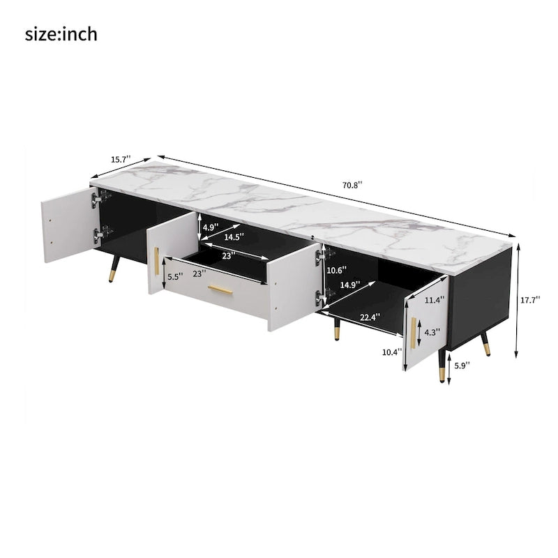 Modern TV Stand with 2 Cabinets& Open Compartments, Television Console for Living Room, Bedroom