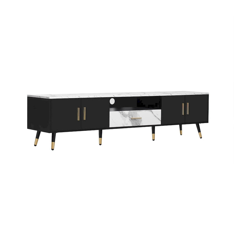 Modern TV Stand with 2 Cabinets& Open Compartments, Television Console for Living Room, Bedroom