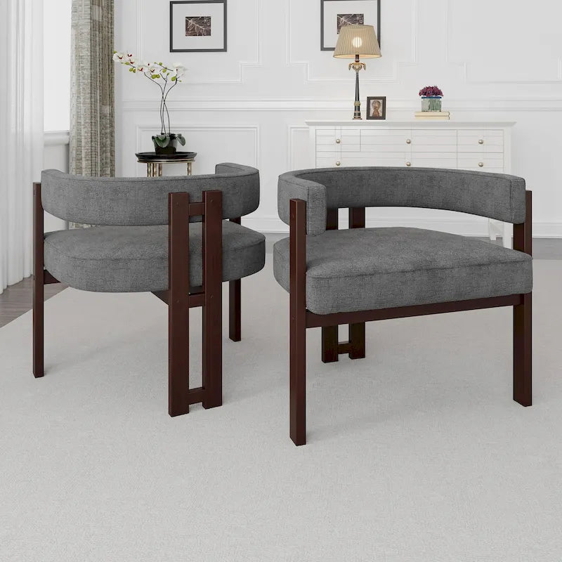 Modern Accent Chair Upholstered Armchair with Open Back 3 Legs Barrel Dining Chair Comfy Side Chair for Living Room Set of 2