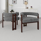 Modern Accent Chair Upholstered Armchair with Open Back 3 Legs Barrel Dining Chair Comfy Side Chair for Living Room Set of 2