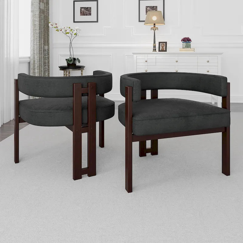 Modern Accent Chair Upholstered Armchair with Open Back 3 Legs Barrel Dining Chair Comfy Side Chair for Living Room Set of 2