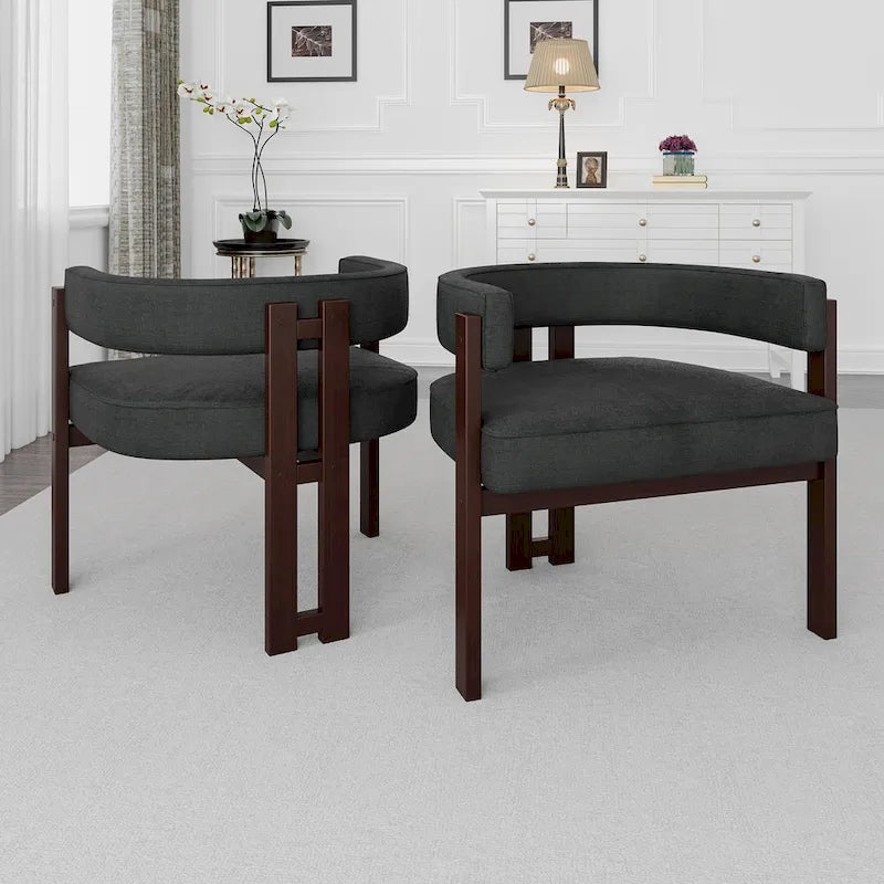 Modern Accent Chair Upholstered Armchair with Open Back 3 Legs Barrel Dining Chair Comfy Side Chair for Living Room Set of 2