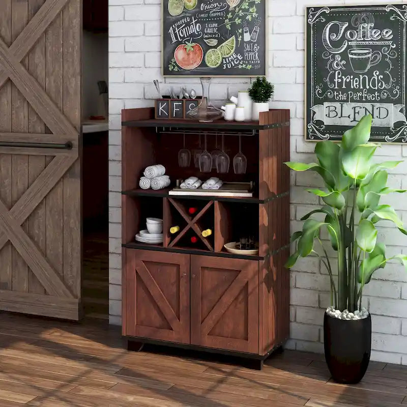 Furniture of America Keya Farmhouse 6-shelf Wine Cabinet Buffet