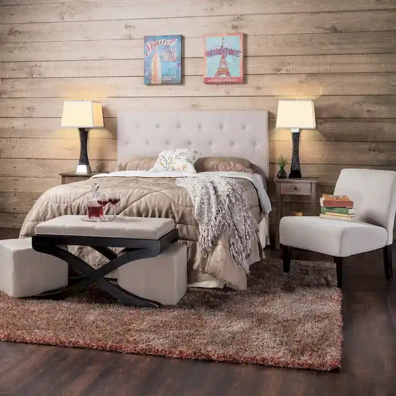 Furniture of America Zele Modern Ivory Linen Adjustable Headboard