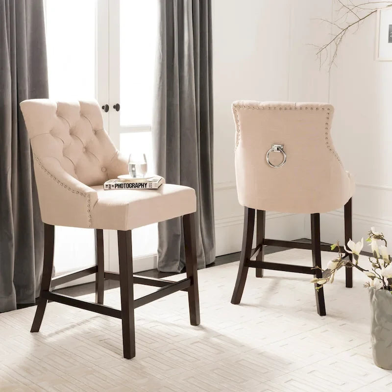 SAFAVIEH Dottie 26-inch Tufted Wing Back Counter Stool - Grey / Espresso (Set of 2) - 22.5 x 25 x 41 - 22.5 x 25 x 41