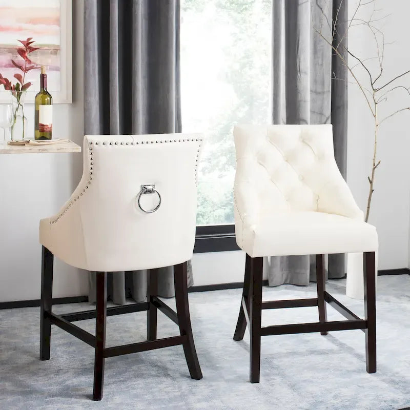 SAFAVIEH Dottie 26-inch Tufted Wing Back Counter Stool - Grey / Espresso (Set of 2) - 22.5 x 25 x 41 - 22.5 x 25 x 41